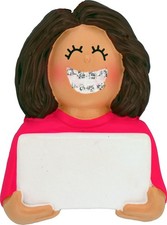 Braces On Female Brown Personalized Christmas Tree Ornament