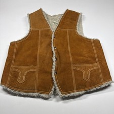 VTG Leather Suede Vest Sherpa Lined Western Cowboy Rancher Rodeo Size 44