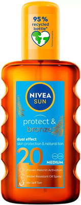 NIVEA Sun Protect & Bronze Oil Spray SPF20 200ml Dual Effect Tanning Sunscreen