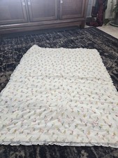 Vintage Handmade Sewn Fun Soft Padded Baby Pad Blanket. 1980's Birds Floral Lace