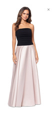 Xscape Strapless Black/Ivory Satin Ruched Long Gown Dress Size 10 6799X
