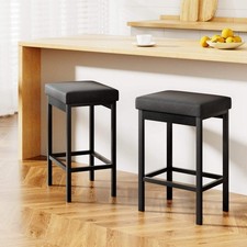 Table & Bar Stools: 2x Artiss Metal Bar Stools PU Seat Dining Counter Chairs