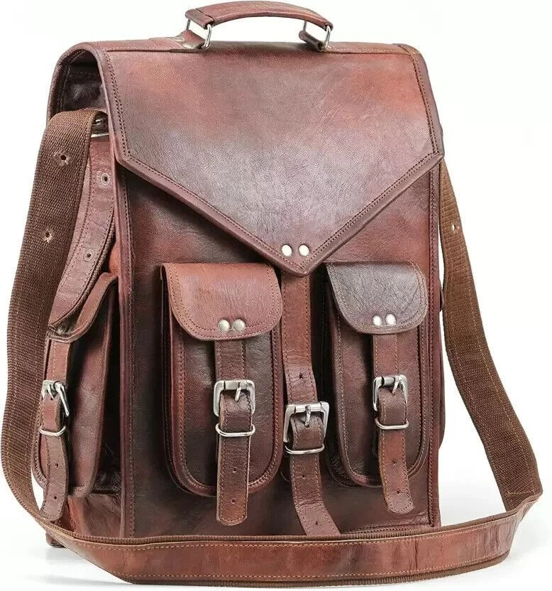 Men’s Genuine Leather Laptop Messenger Bag Vintage Satchel Backpack Rucksack