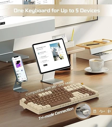 ROYALAXE R100 Mechanical Keyboard Gateron G Pro 3.0 Yellow Switch - Lava Brown - Image 2 of 4