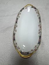 Vintage Bavaria Tirschenreuth Hand Painted 13” Serving Plater  Gold Detailing