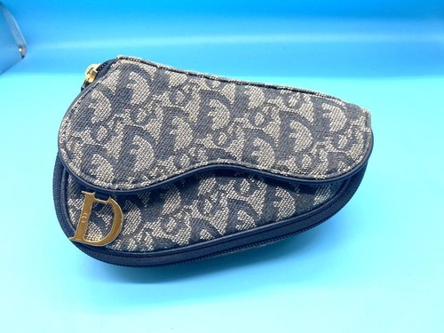 Christian Dior Saddle Pouch Navy Canvas Leather Pre-owned From Japan
