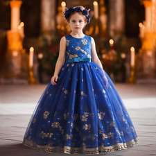 Embroidery Flower Party Girls Elegant Pageant Tulle Bridesmaids Princes Dresses