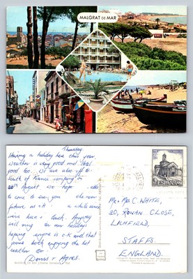 Malgrat de Mar Postcard Beach Scene Pool Vintage Coastal Views Spain