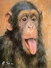 Cheeky Monkey Artwork – Original Mixed Media Animal Portrait – One of a Kind