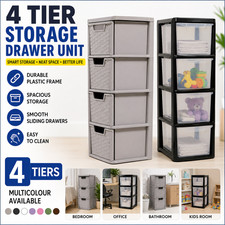 4 Drawer Plastic Storage Tower Unit Organizer Home Office School Storage