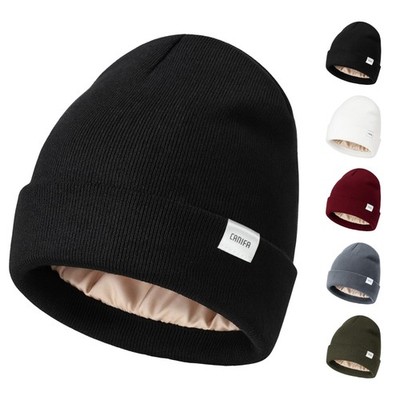 CANIFA Satin Lined Beanie for Women & Men, 3-Layer Warm One Size, 01 Black 