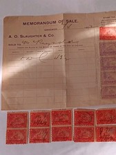 1891-1900 US 2c 5c Revenue Stamps Ships Carmine Purple Pen memorandum of sale