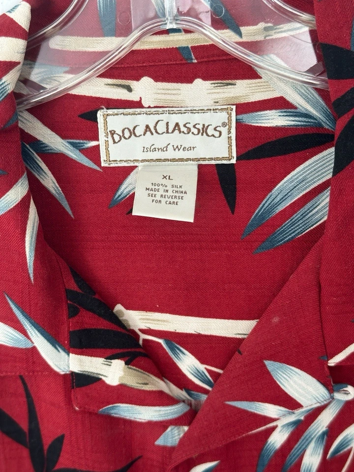 Camisa Boca Classics Para Hombre XL Roja Hawaiana Floral 100% Seda Manga Corta Abotonada Foto 3 de 4
