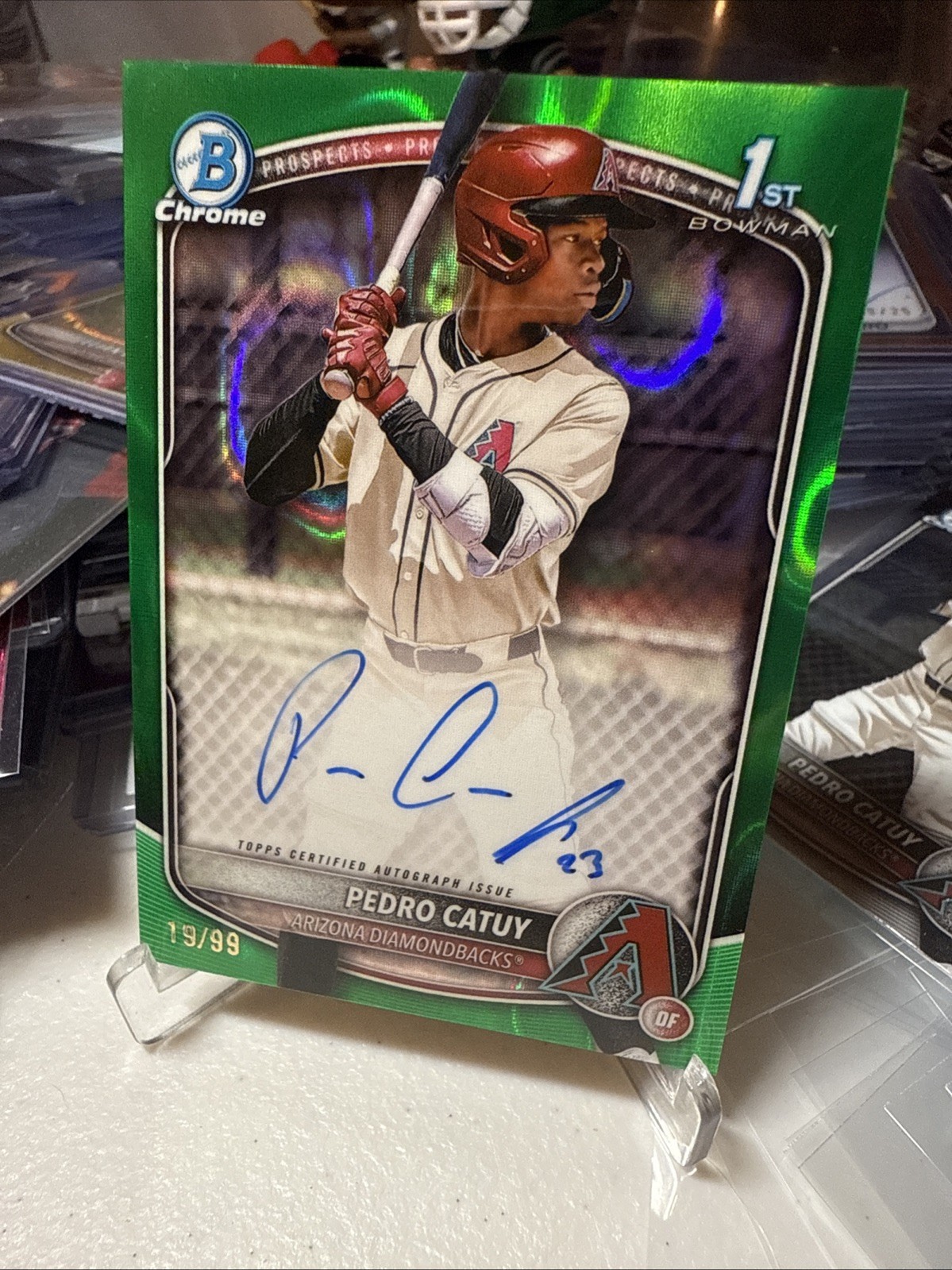 Pedro Catuy 2025 Bowman Chrome 1st Auto #d 19/99 Green Lava RC #CPA-PC Dbacks