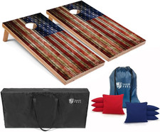 American Flag Cornhole Set with Bean Bags  Carrying Case - 4' x 2
