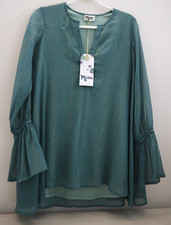 Show Me Your Mumu Women's Sz S Green Metallic Perveen Pirate Tunic Blouse $154