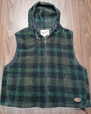 Vintage Woolrich Women’s Hooded Fleece Vest M Green Plaid Made in USA