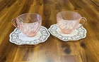 Arcoroc France Tea Cups Rosaline Pink Depression Glass Swirl Set Of 2 Vtg