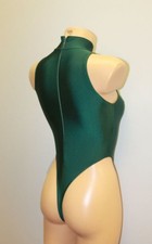 Women Leotard 204-92 High Collar Zipper Back Dark Green Spandex Size M