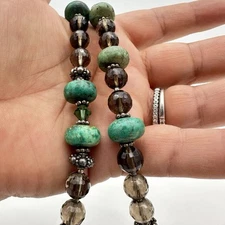 Vtg Artisan Necklace Jadeite Blue Green Turquoise Colored Stone Sterling Clasp