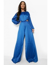 Boohoo Blue Pleated Jumpsuit Size 10