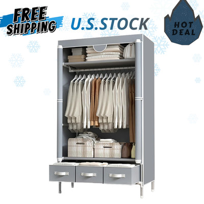 NEW Portable Rolling Clothes Closet Wardrobe Gray 35.4x17.7x67in