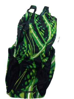 Speedo Girls Youth One Piece Swim Suit Sz 26 Black Green Shooting Star