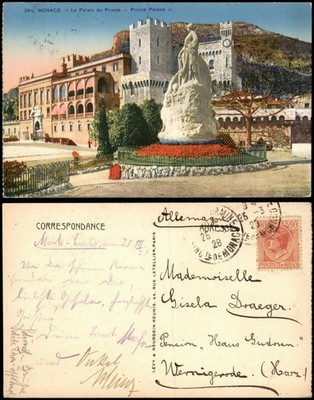 Postcard Monaco Le Palais du Prince Prince Palace 1928 used Stamp Monaco
