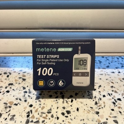 Box 100 Count Metene AGM-513S Test Strips for Diabetes Blood Glucose Exp 03/2026