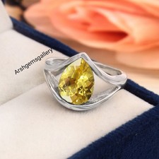 AAA Flawless Ceylon Yellow Sapphire Ring: Pear Cut 925 Sterling Silver Bridal
