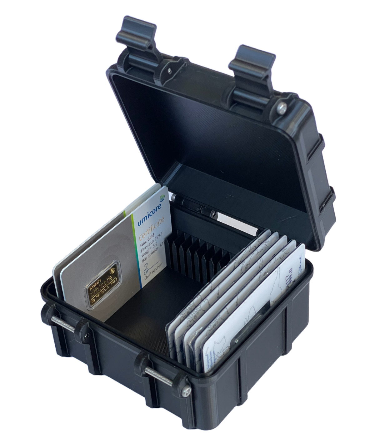 Caja de almacenamiento de tarjetas de ensayo con barra de lingotes con capacidad para 20 dorados plateados