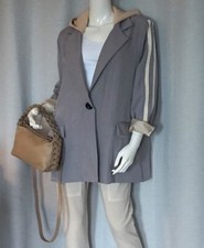 Urban Blazer Jacke Italy Oversized Kapuze Streifen Grau Beige 36,38,40,42 Neu