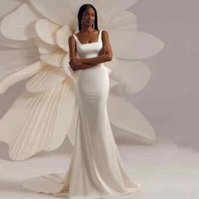 Elegant Mermaid Wedding Dresses Square Neck Backless with Bow Satin Bridal Gowns