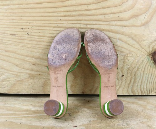 Kate Spade Sandals Womens 9B Green White Leather Bow Color block Strappy Shoes - Picture 5 of 7