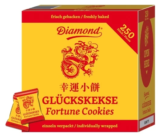 25 Glückskekse einzeln in Goldfolie verpackt - Marke DIAMOND