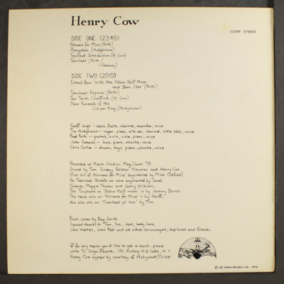 HENRY COW: legend VIRGIN 12