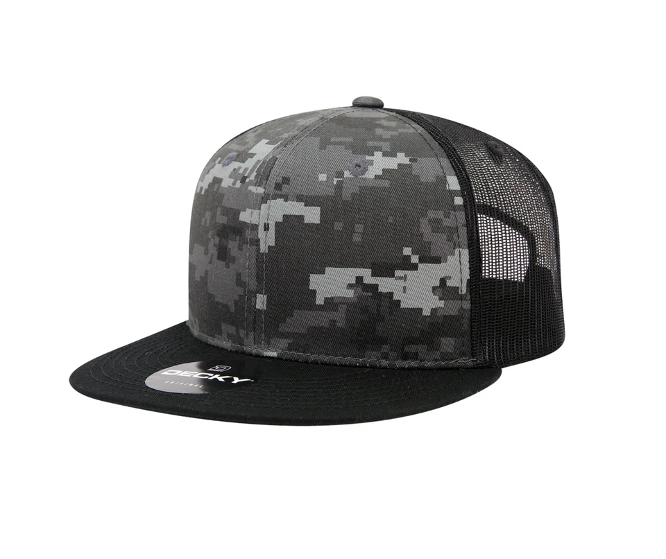 Gorra de camionero Flat Bill Snapback - Gorra de béisbol de malla lisa en blanco liso (cubierta) Foto 3 de 4