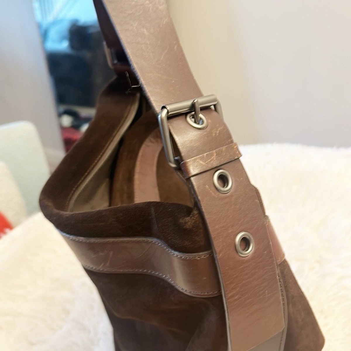 BANANA REPUBLIC ブラウンレザーバッグ Banana Republic Brown Suede Leather Oversized Tote Purse Bag