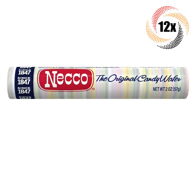 12x Rolls Necco The Original Candy Assorted Flavored Wafers Candy | 2oz