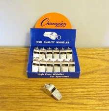 12 NEW CHAMPION SPORTS BRASS METAL REFEREE WHISTLES SILVER COLOR HEAVY DUTY