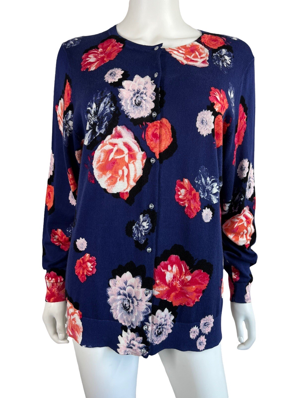 Lord + Taylor Blue Floral Cardigan Button Front Cotto… Gem