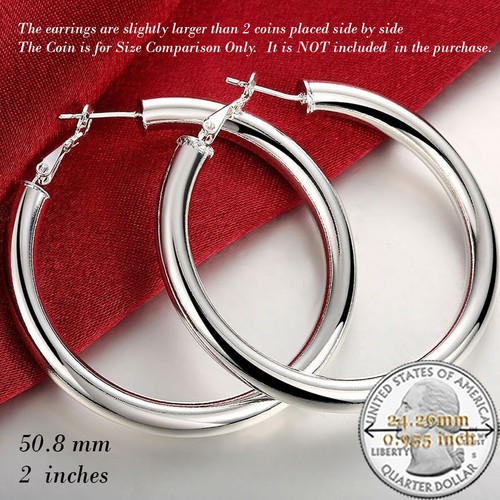 Genuine 925 Sterling Silver LightWeight 4mm Thick 50mm/2 inch Tube Hoop Earrings