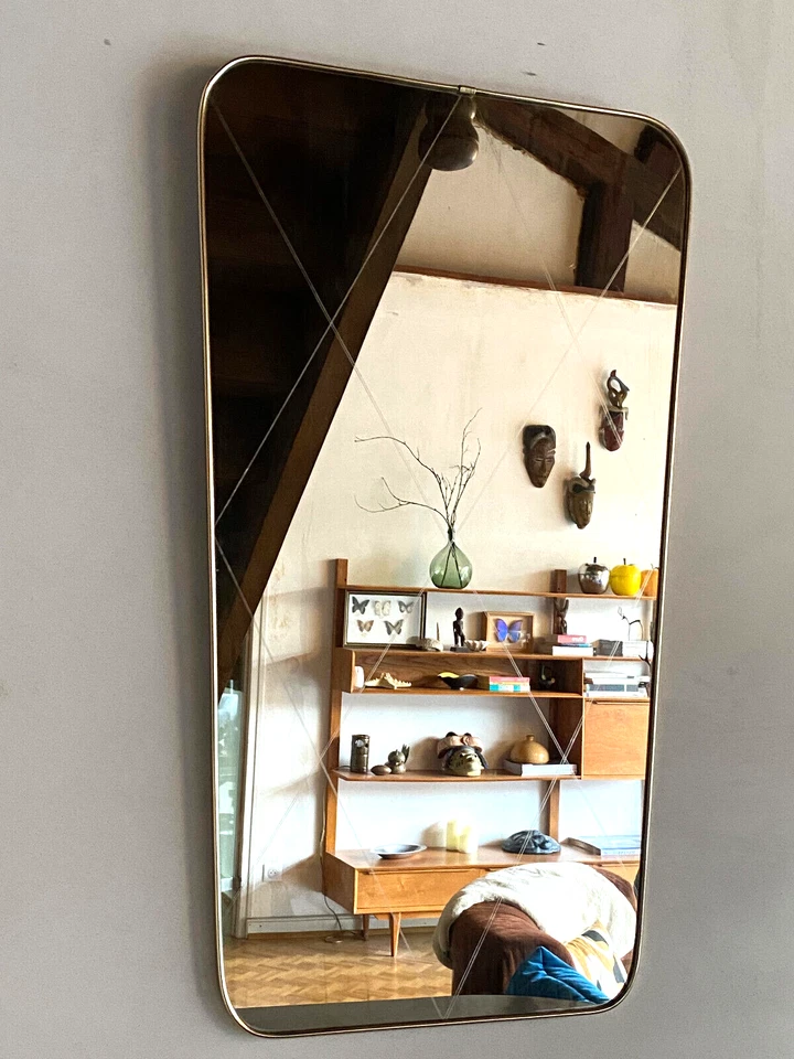Miroir Forme Libre Rétroviseur - Gravé Losanges - Vintage - Design 50/60's - Photo 2/4