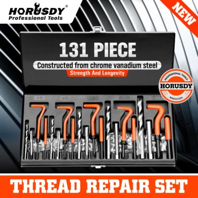 131Pc Thread Repair Kit HSS Drill Helicoil Metric Set Heli Coil Tap Insert Case - Image 1 of 4
