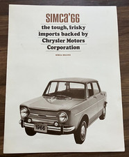 1966 Chrysler Simca 1000 Deluxe - Vintage Original 2-page Dealer Sales Brochure 1966 Chrysler Simca 1000 Deluxe - Vintage Original 2-page Dealer Sales Brochure