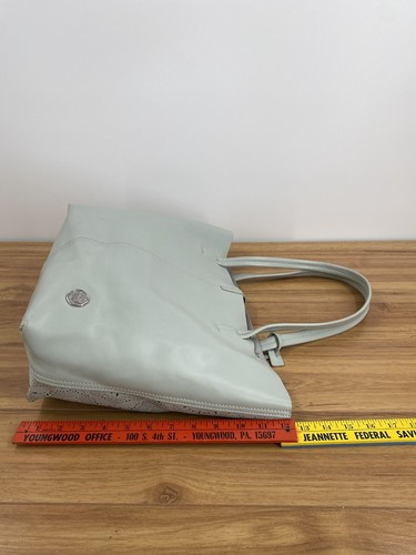 Vince Camuto Leather Leila Laser Cut Shoulder Tote Purse Blue Hint Silver Pocket - Picture 16 of 20