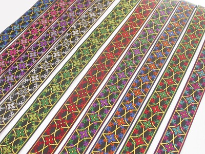 1'' Fleur De Lys Jacquard Ribbon  (25mm) Fancy Mardi Gras Metallic 3 yards 