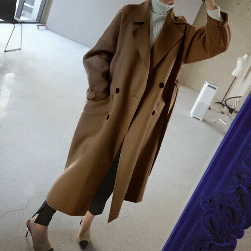 Women's Coat Lapel Cashmere Jacket Oversize Outwear Belt Trench Wool Blend Parka - Picture 18 of 25