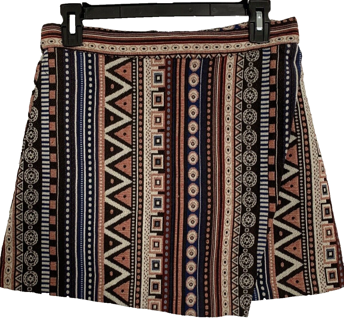 fab'rik Women's Mini Short Skirt Tapestry Design Size M Back Zipper Tan Orange