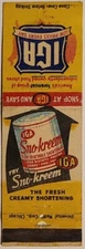 Universal Matchbook Cover IGA Grocery Supermarket Sno-Kreem Shortening Ad